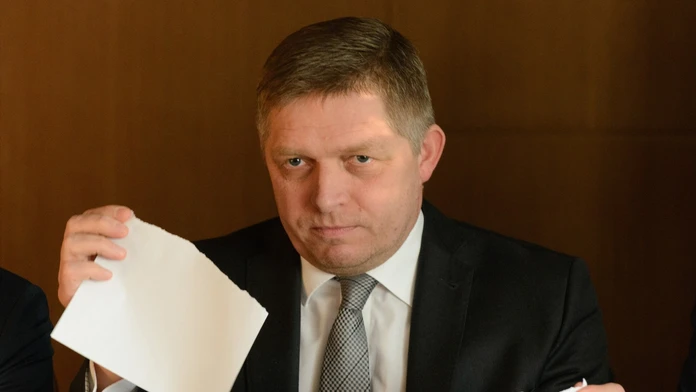 Na snímke predseda vlády SR Robert Fico počas tlačovej konferencie na Mestskom úrade v Zlatých Moravciach.