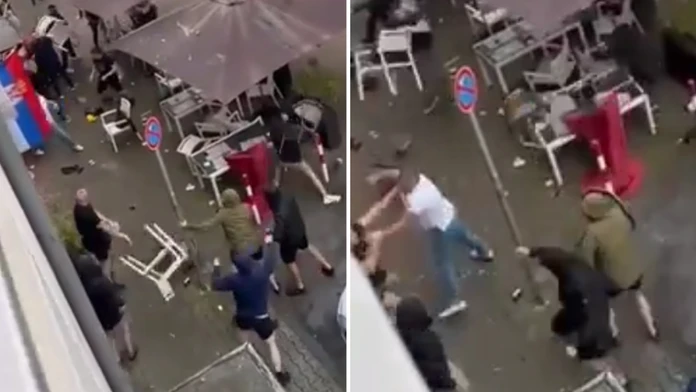 VIDEO: Lietali päste, krv i stoličky. Angličania so Srbmi rozpútali v Gelsenkirchene hromadnú bitku
