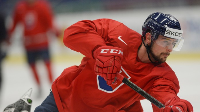 Tomáš Tatar na prvom tréningu so slovenskou reprezentáciou v Ostrave.