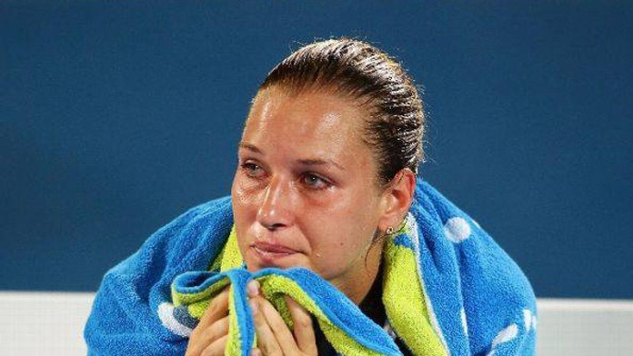 Dominika Cibulková po prehre s Angelique Kerberovou, ktorá jej uštedrila kanára. 