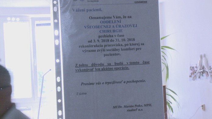 Oznam o uzatvorení oddelenia v bardejovskej nemocnici.