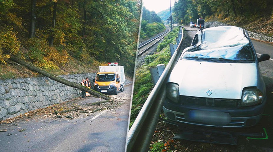 GALÉRIA: Na ženu v aute spadol pri Hronskom Beňadiku desaťmetrový strom