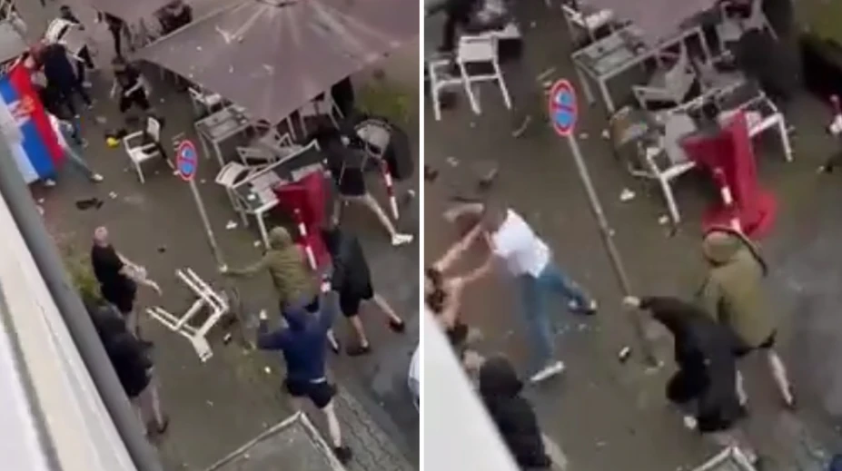 VIDEO: Lietali päste, krv i stoličky. Angličania so Srbmi rozpútali v Gelsenkirchene hromadnú bitku