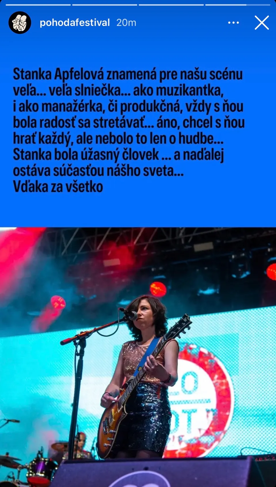 Pohoda Festival zareagoval na úmrtie Stanky Apfelovej