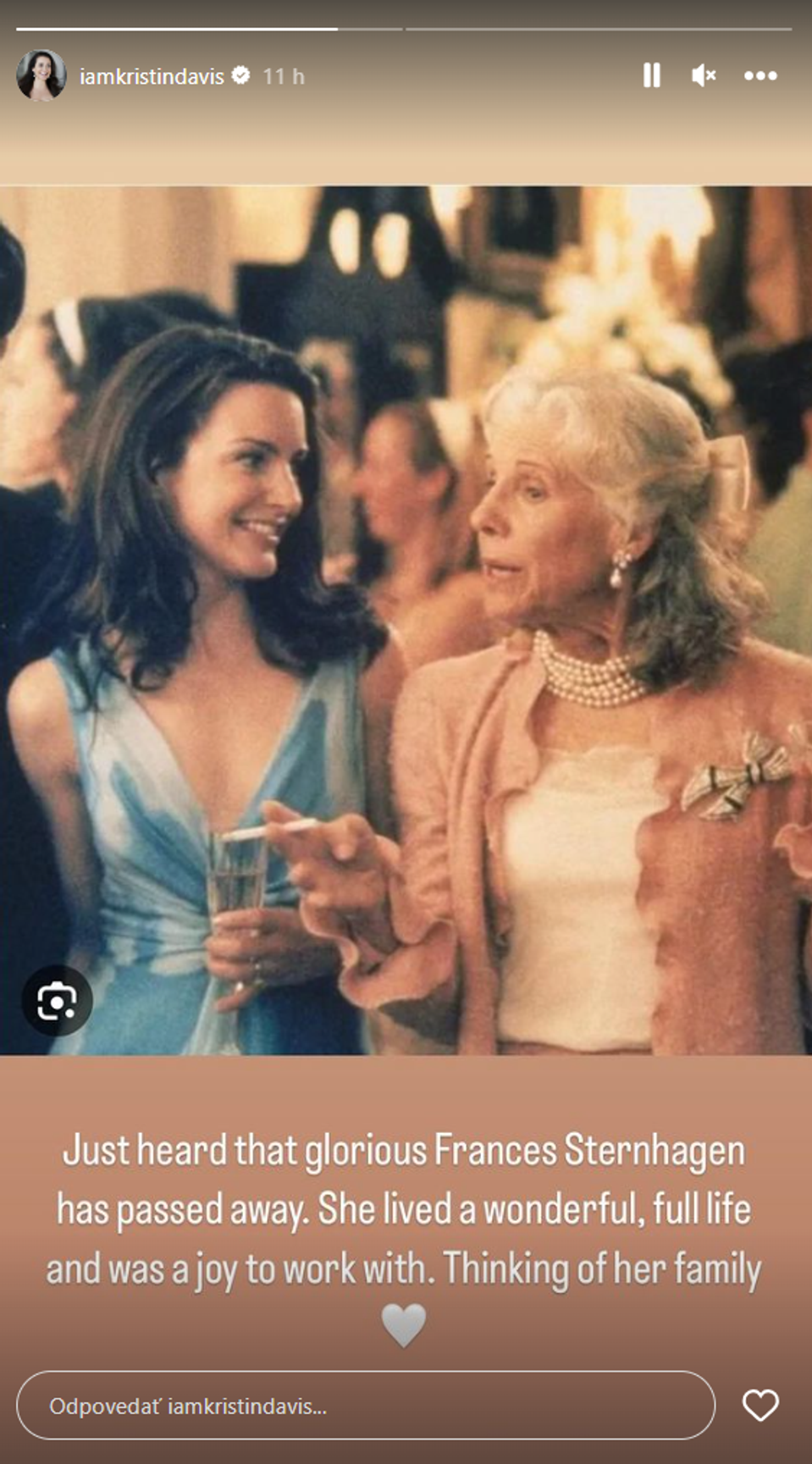 Kristin Davis zareagovala na smrť herečky Frances Sternhagen