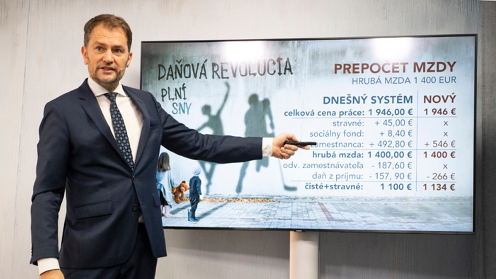 Igor Matovič predstavuje nový prepočet mzdy podľa ním navrhovanej reformy.