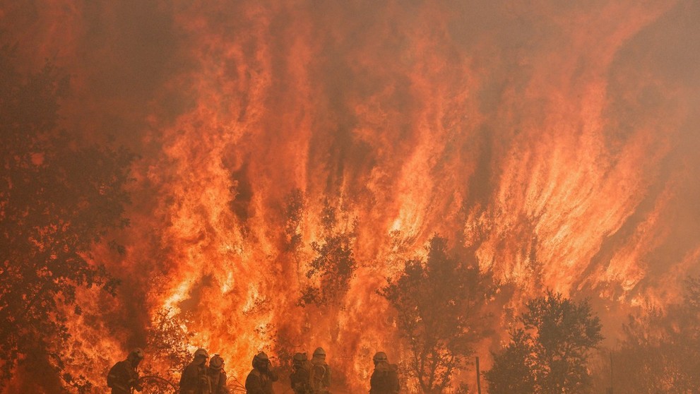 Hasiči bojujú s lesným požiarom pri meste Zamora na severe Španielska.