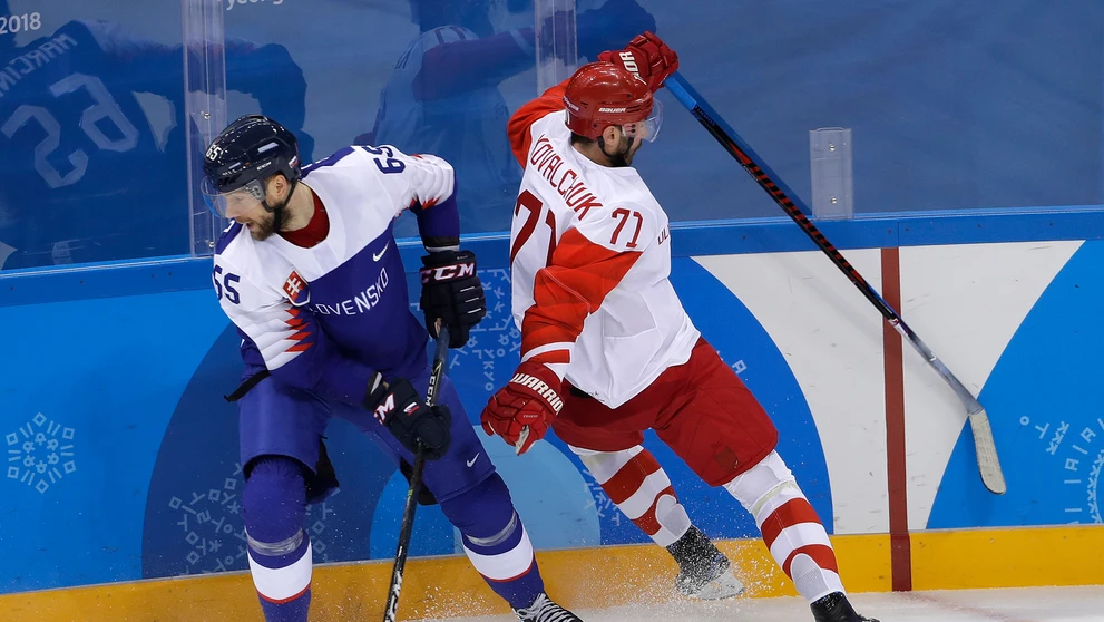 Útočník Slovenska Marcel Haščák jasá po góle v sieti Olympionikov z Ruska v zápase ZOH 2018.