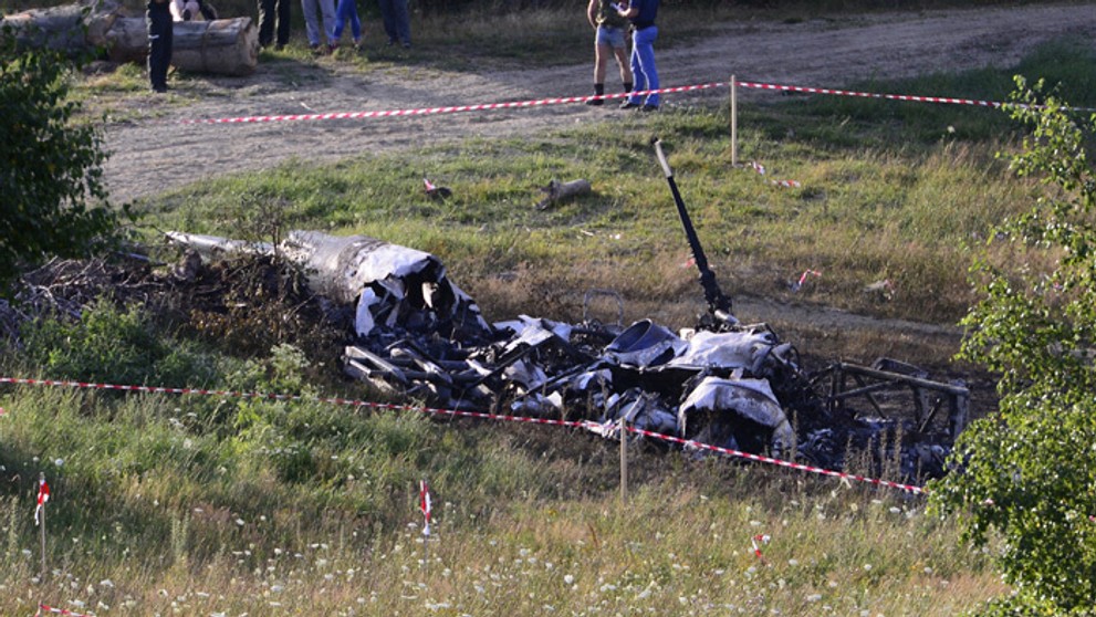 Vrak havarovaného vojenského vrtuľníka, ktorý sa zrútil pri obci Hradisko v okrese Prešov.