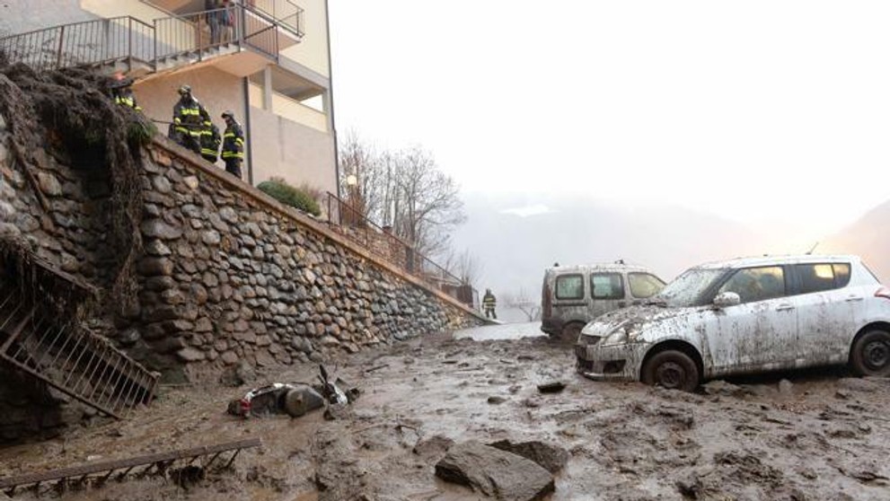 Dážď a zosuv pôdy v Talianskych Alpách