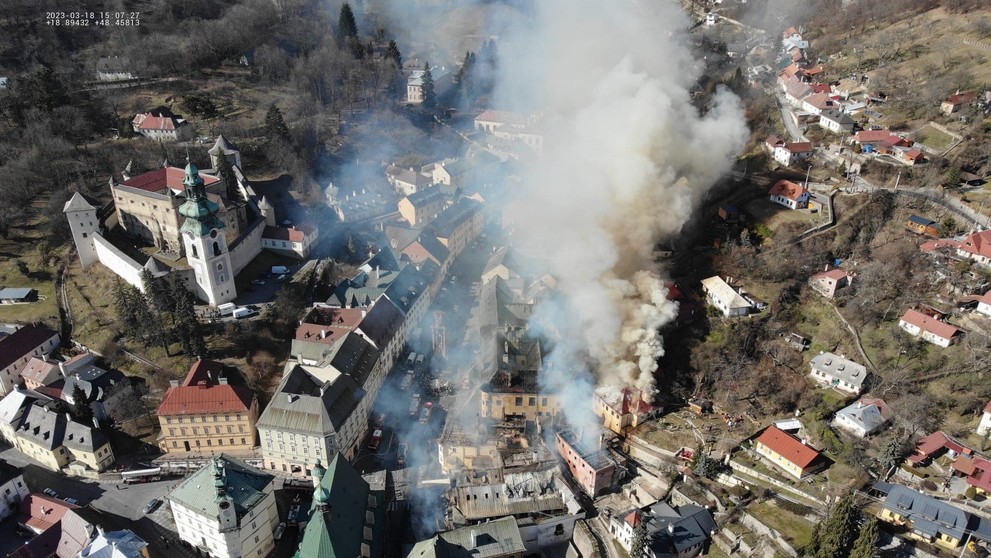 Požiar v centre Banskej Štiavnice.