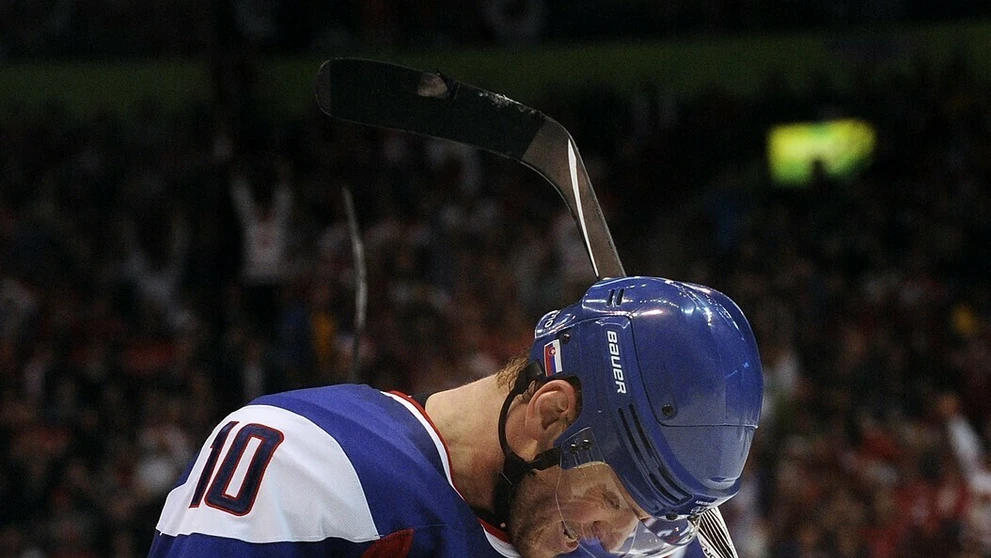 Marián Gáborík oslavuje gól na ZOH 2010.
