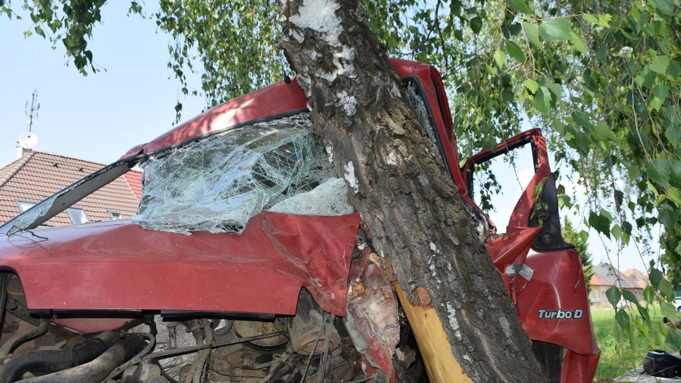 Dvaja muži narazili do stromu. Jeden nafúkal, druhý ušiel.