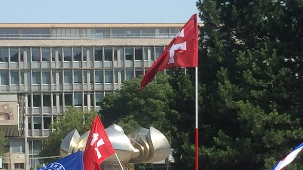 Účastníci pochodu proti islamizácii a Bruselu.