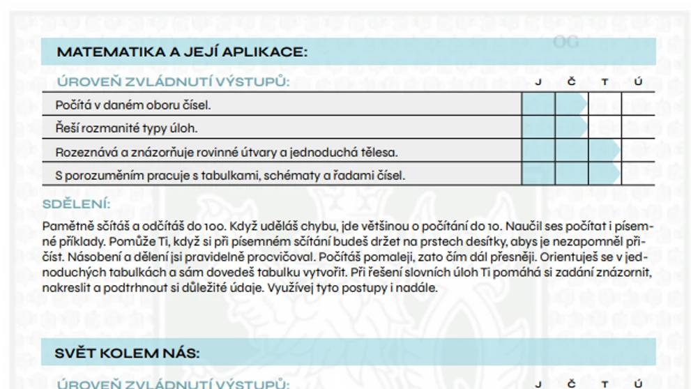 Vysvedčenie JINAK.