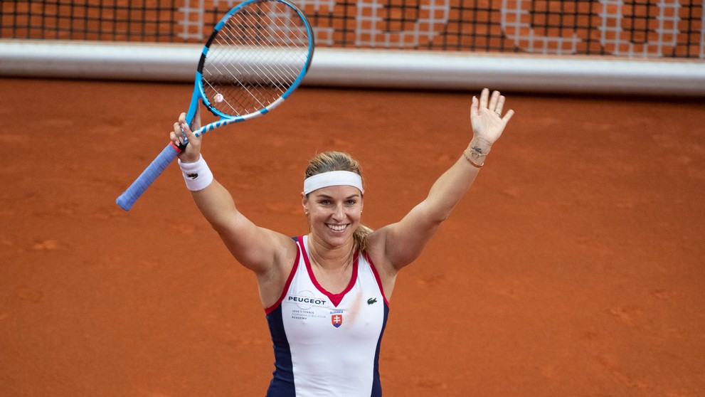 Tenistka Dominika Cibulková oslavuje triumf vo svojom poslednom zápase za reprezentáciu.
