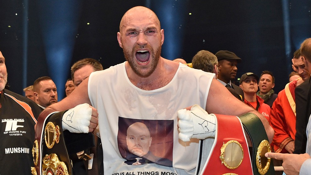 Tyson Fury po zisku titulu svetového šampióna.