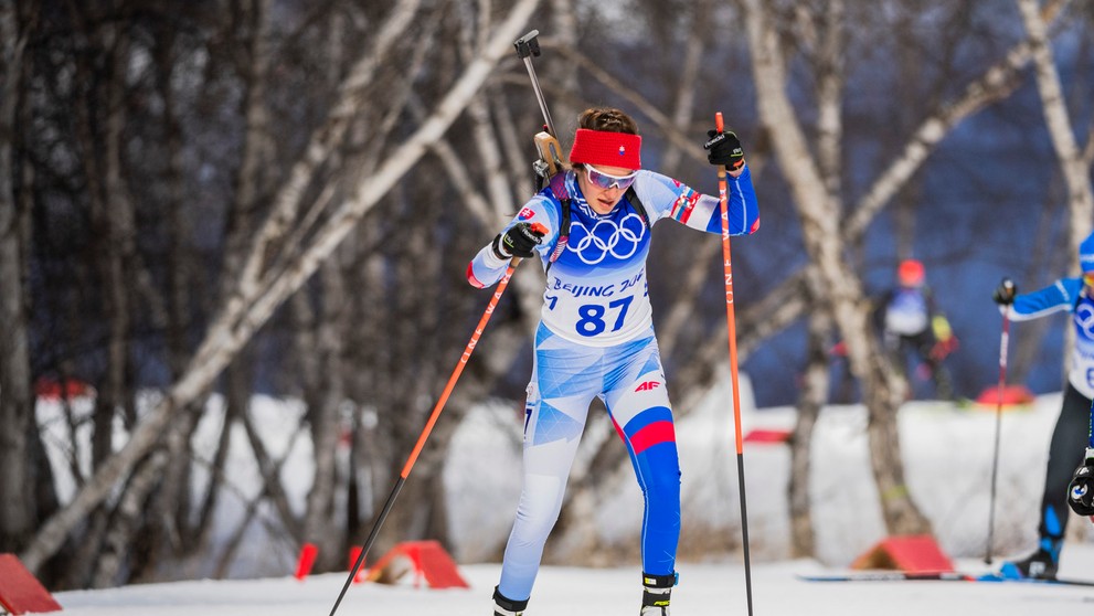 Slovenská biatlonistka Veronika Machyniaková počas vytrvalostných pretekov žien na ZOH 2022.