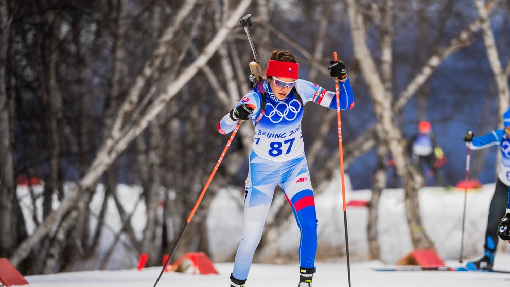 Slovenská biatlonistka Veronika Machyniaková počas vytrvalostných pretekov žien na ZOH 2022.