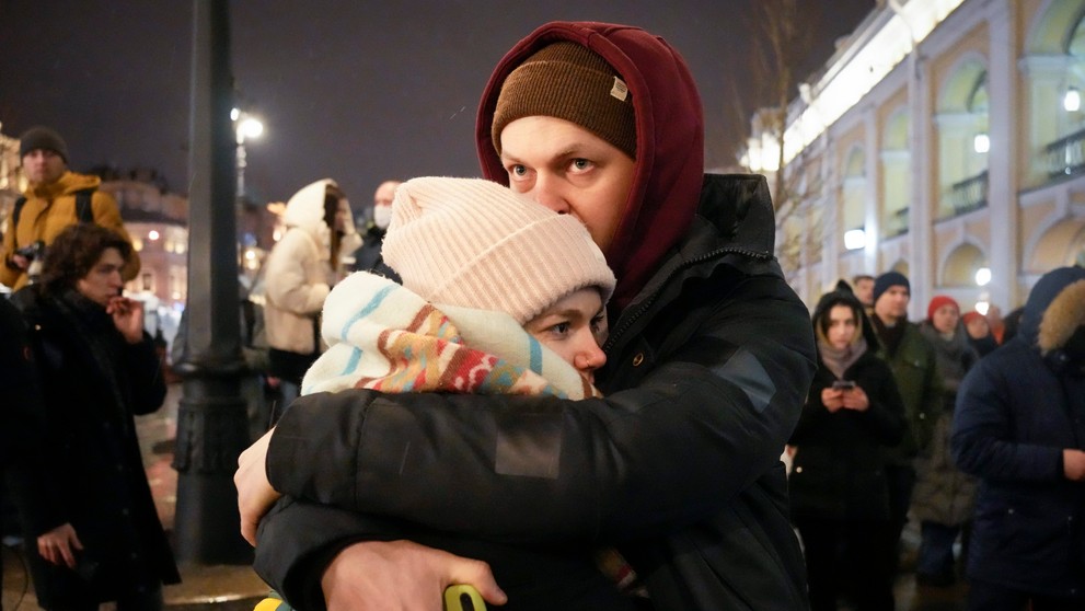 Protivojnové protesty v Moskve.