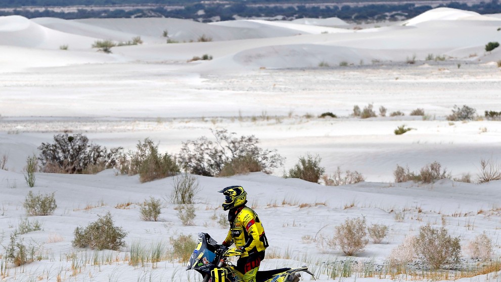 Štefan Svitko na trati 10. etapy  Rely Dakar z Belénu do La Rioja, v ktorej zvíťazil.