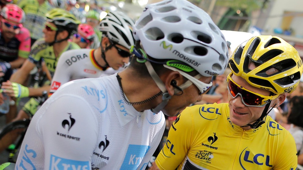 Nairo Quintana a Chris Froome pred štartom 17. etapy Tour de France.