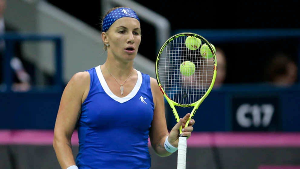 Ruska Svetlana Kuznecovová počas fedcupového zápasu proti Holandsku.