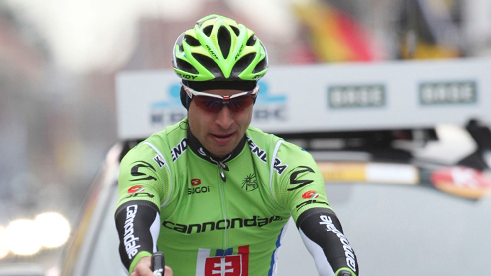 Peter Sagan sa teší 24. marca 2013 z výhry po sólovom úniku na klasických pretekoch Gent-Wevelgem.
