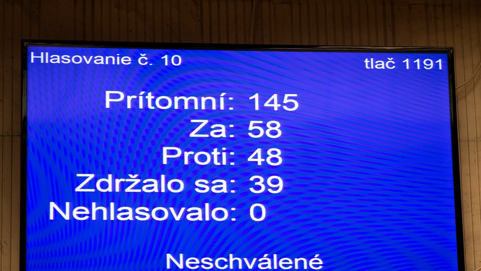 sveteľná tabuľa s výsledkom hlasovania o vyslovení nedôvery ministrovi vnútra Romanovi Mikulcovi (OĽaNO) 