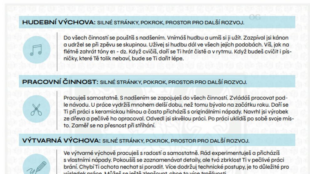 Vysvedčenie JINAK.