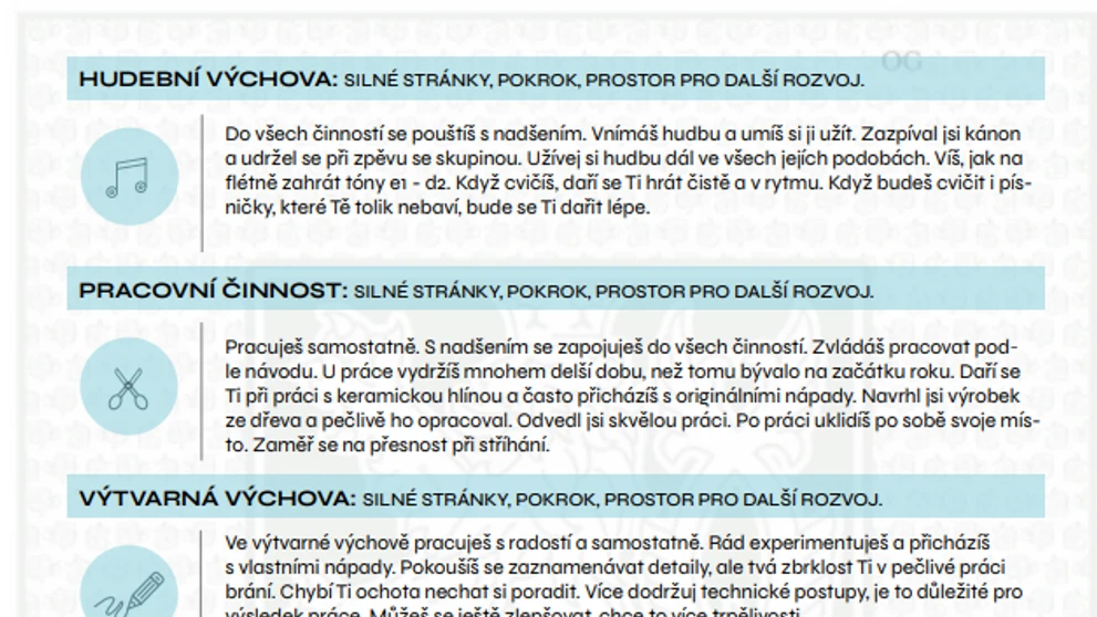 Vysvedčenie JINAK.