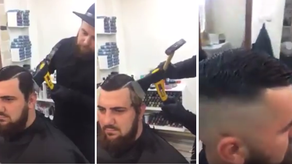 Kaderníci strihajú nožnicami a britvou. Videli ste však strihanie sekerou?