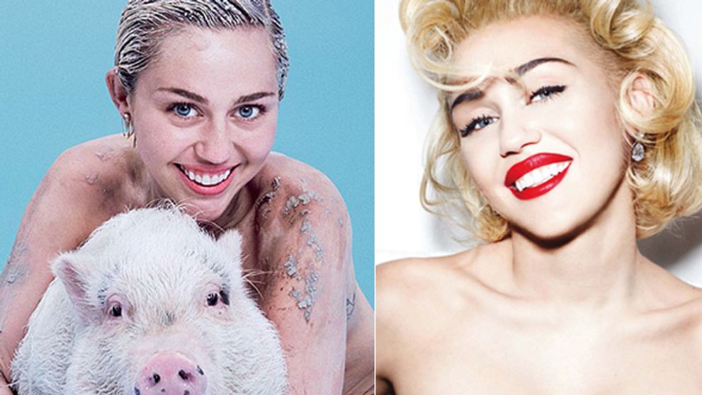 Nahá Miley Cyrus s prasaťom alebo ako božská Marilyn. Ktorá je krajšia?