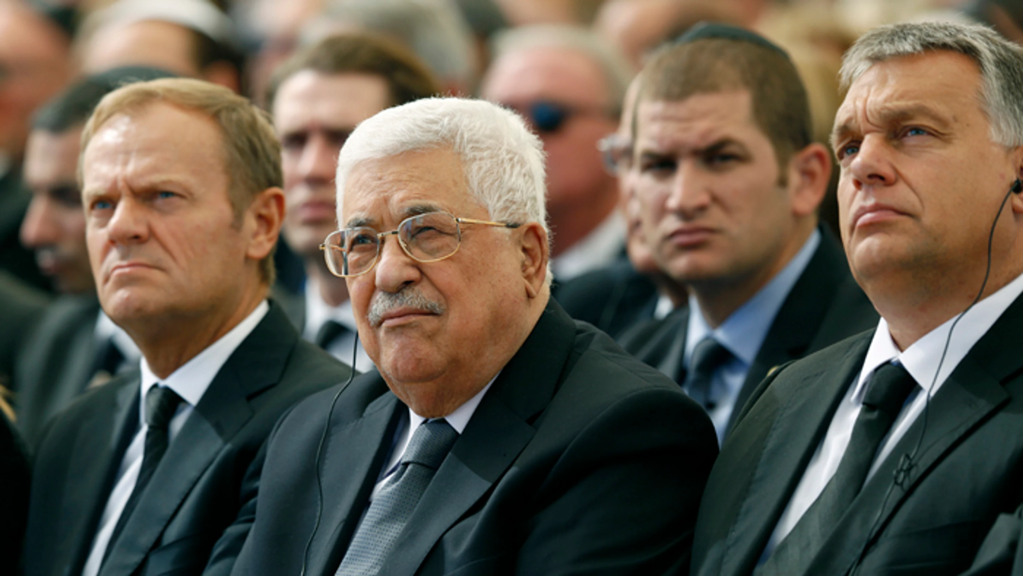 Palestínsky prezident Mahmud Abbas na pohrebe izraelského prezidenta Šimona Peresa.