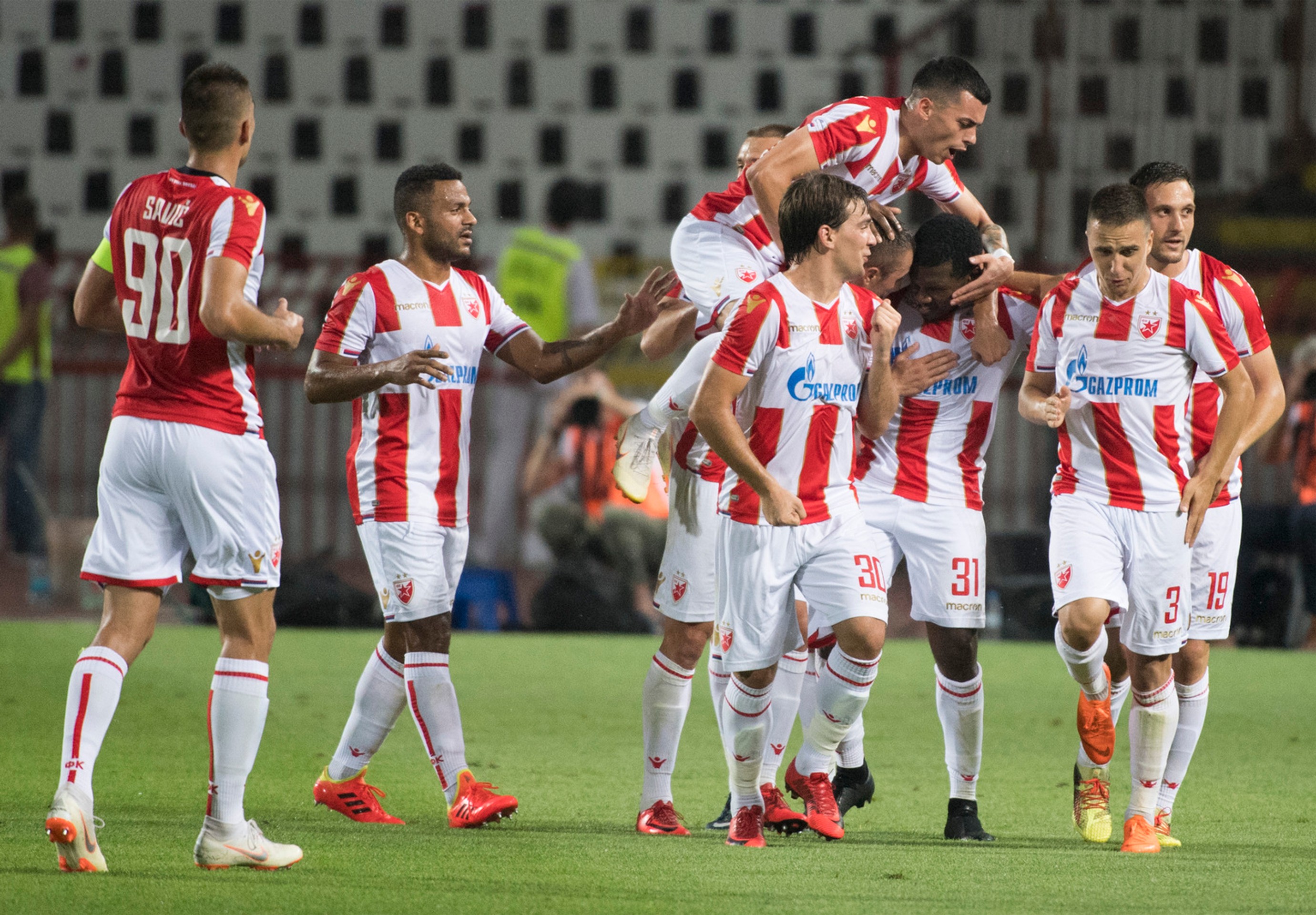 Gólová radosť futbalistov Crvenej zvezdy Belehrad v prvom zápase 3. predkola LM proti Trnave.