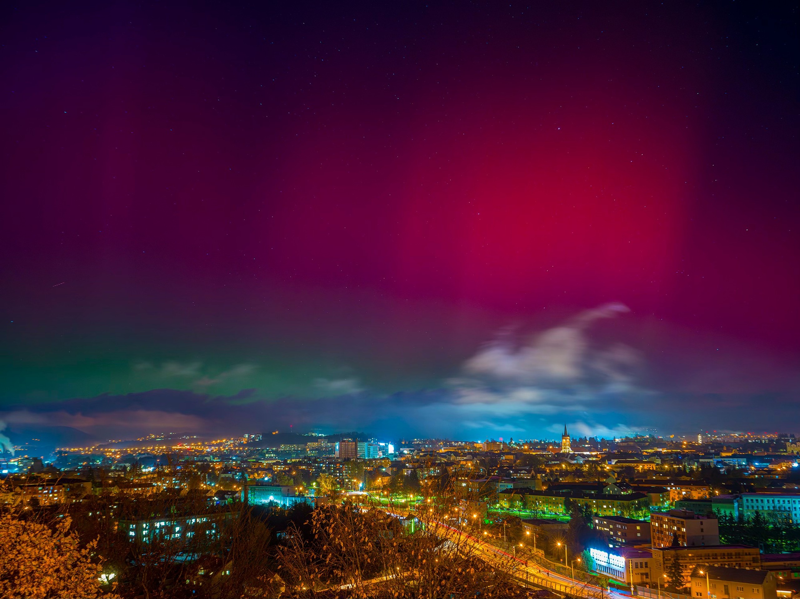 Polárna žiara nad Prešovom. 