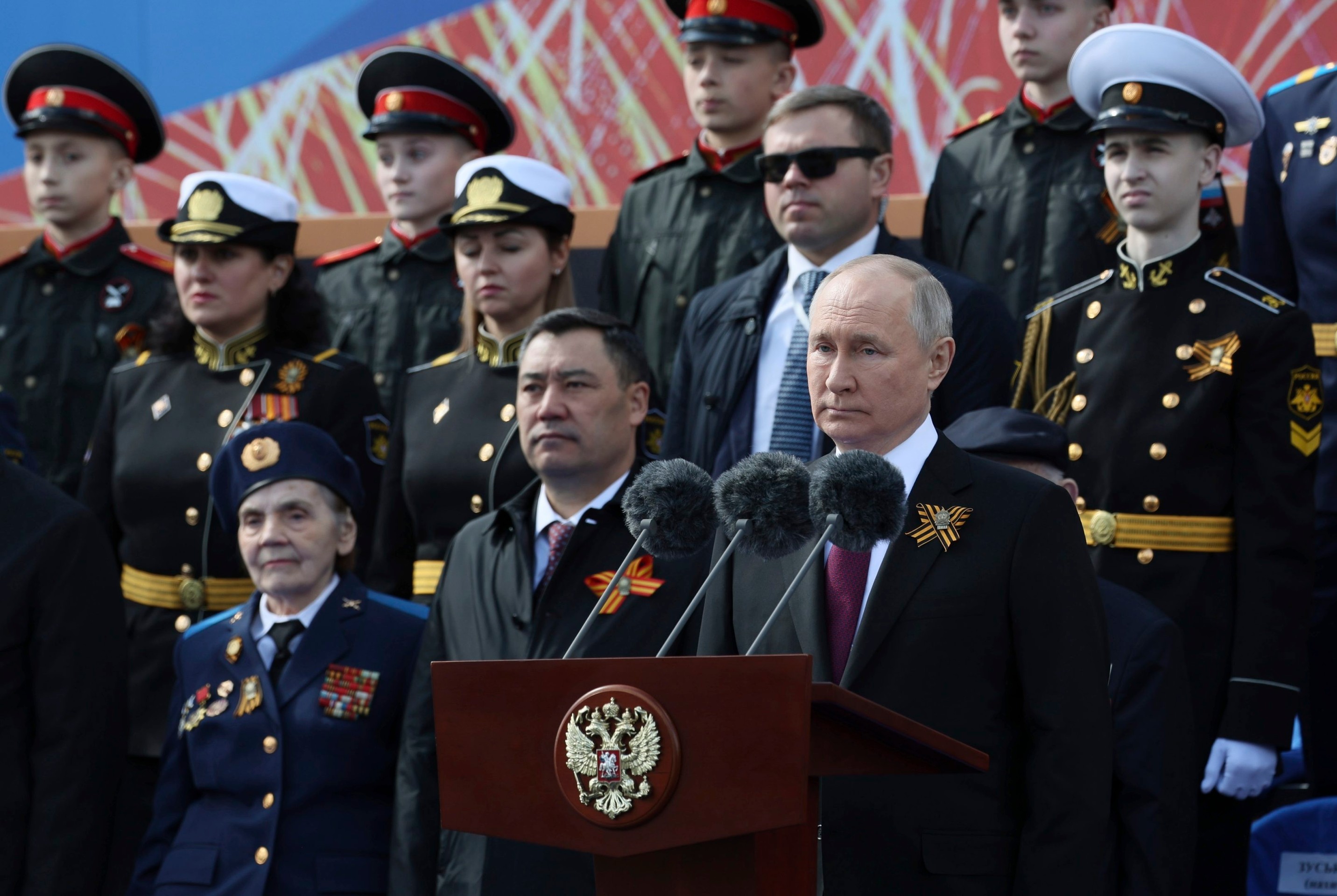 Vladimir Putin počas prejavu na vojenskej prehliadke.