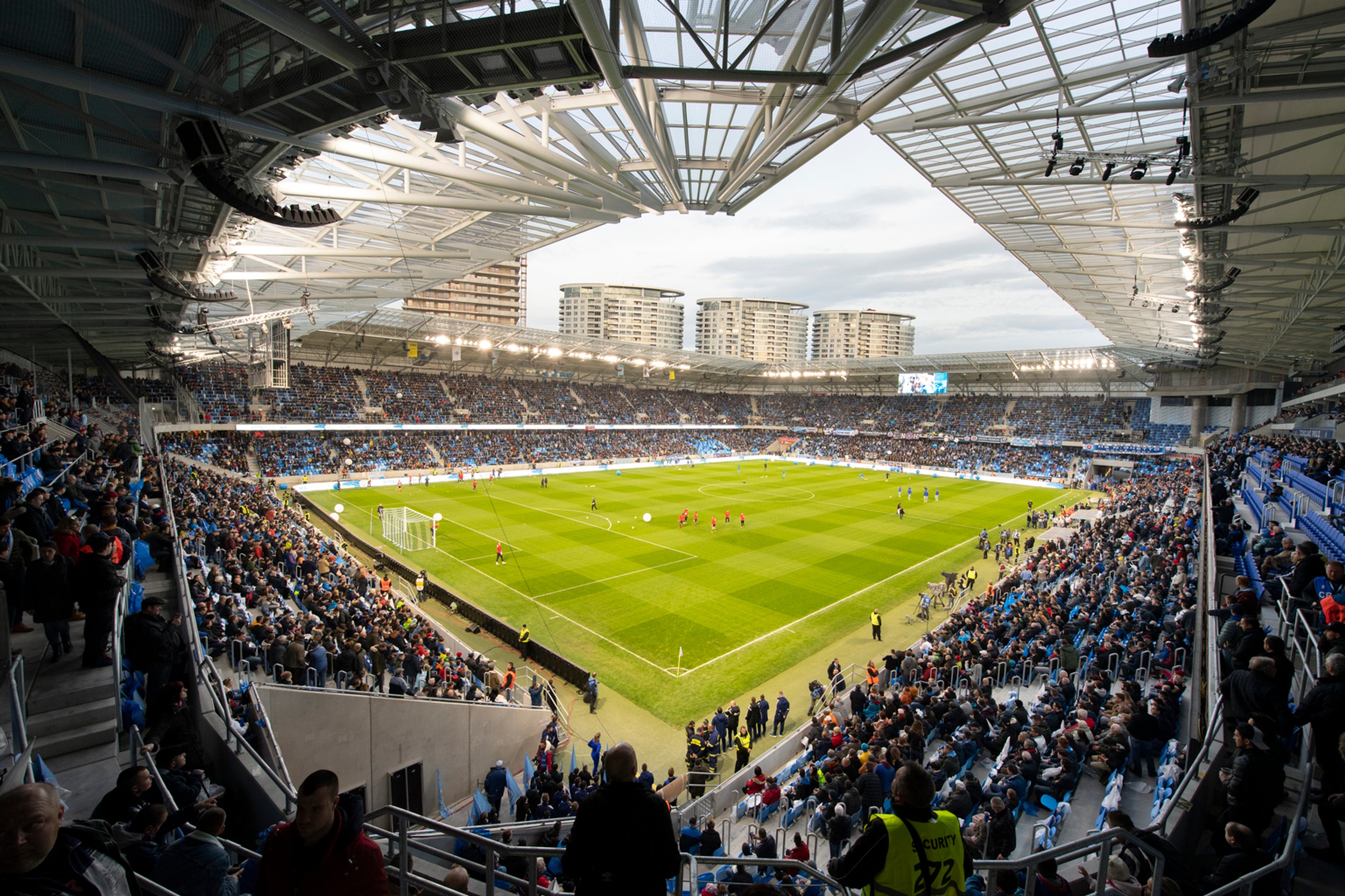 Nový štadión Tehelné pole pred zápasom Slovana s Trnavou.