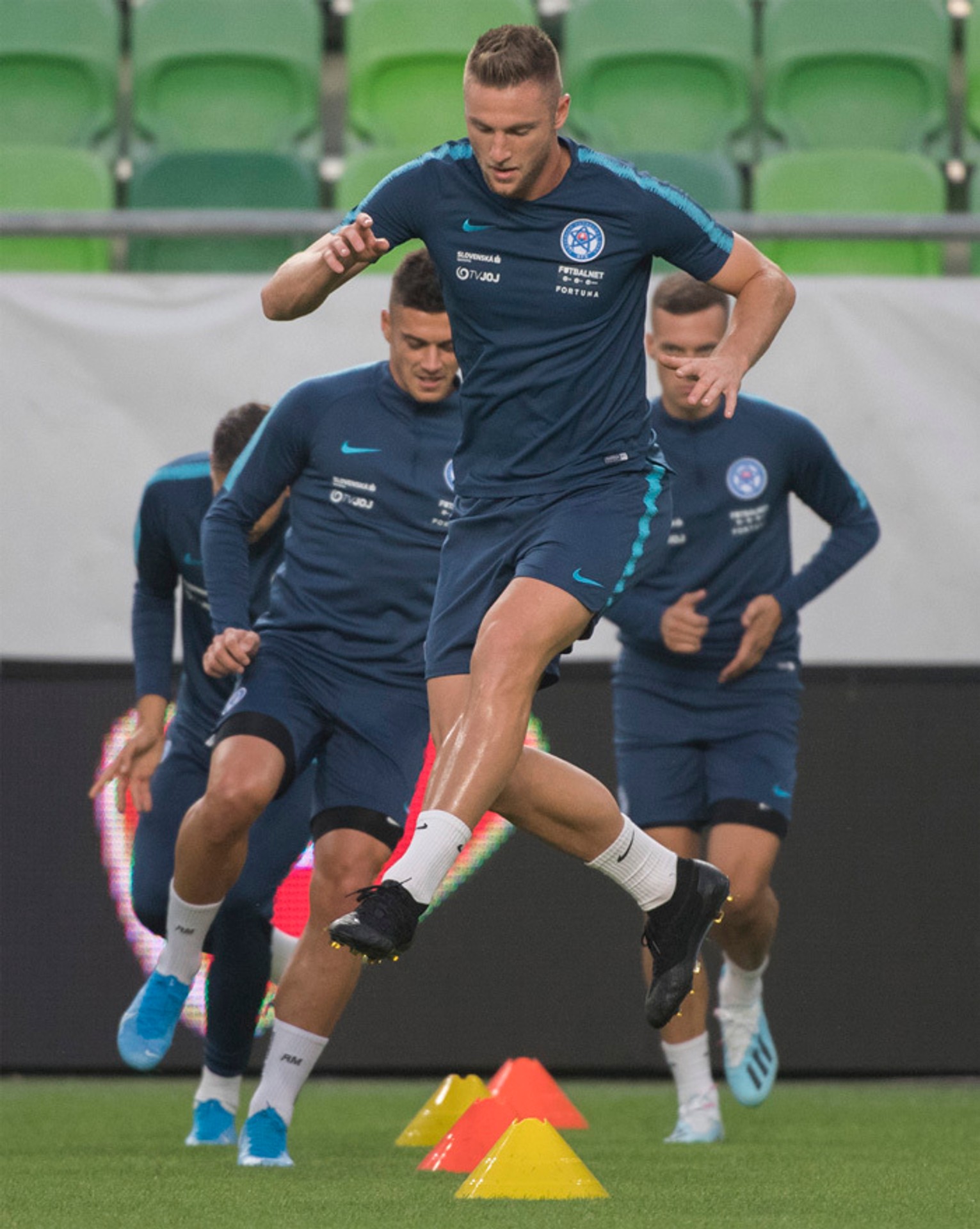 Tréning slovenských futbalistov v Budapešti.