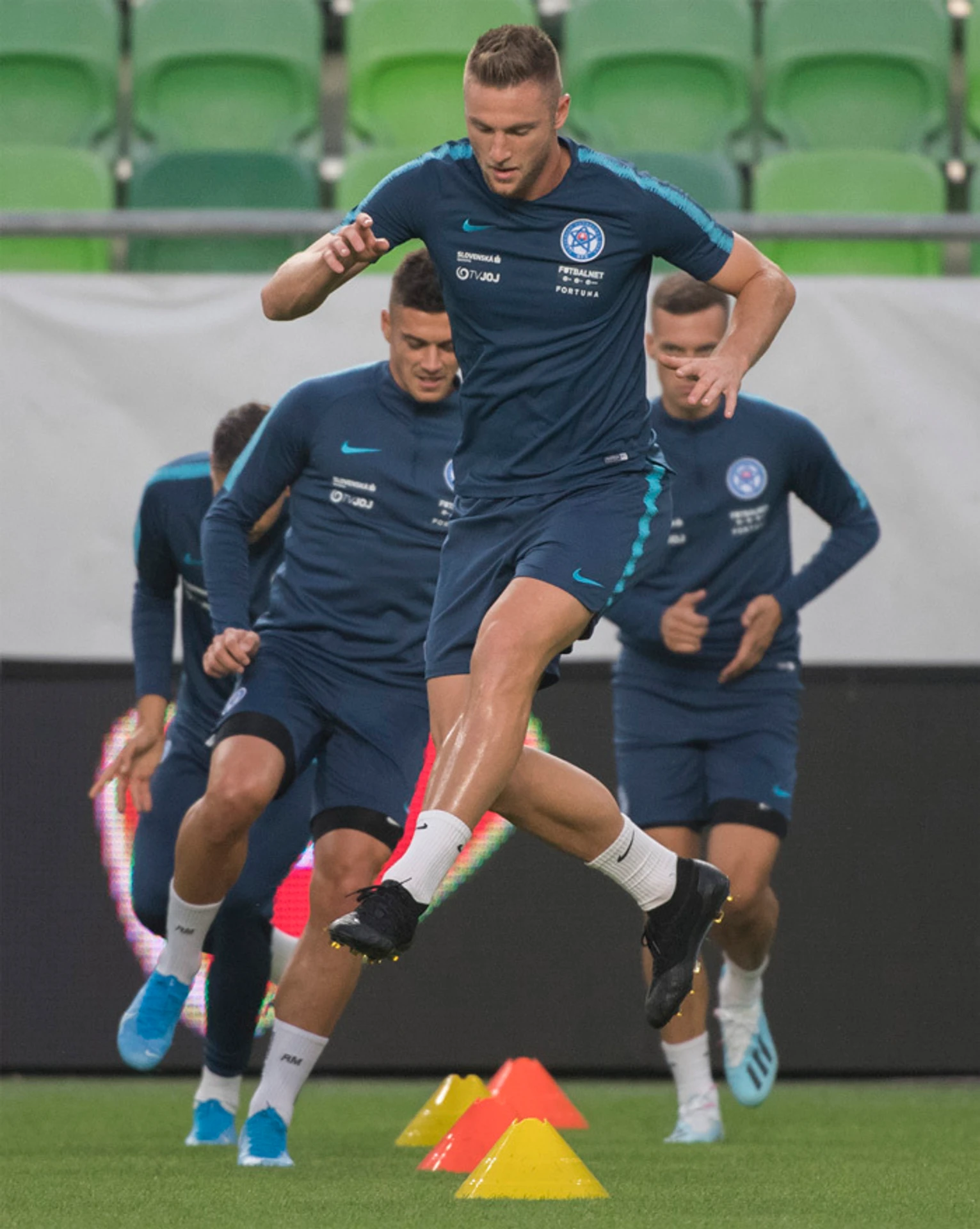 Tréning slovenských futbalistov v Budapešti.