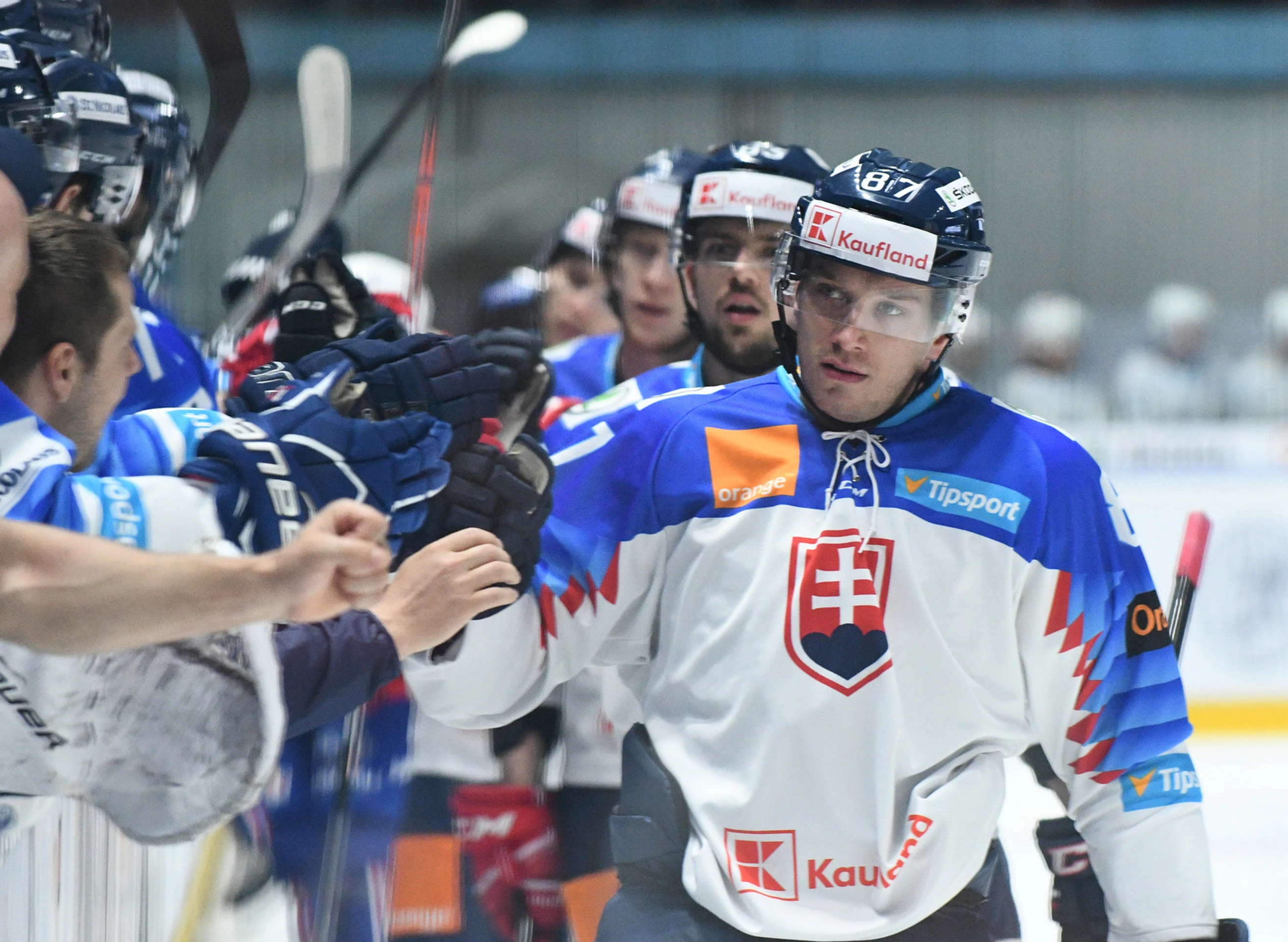 Marcel Haščák sa teší zo svojho gólu v príprave pred MS 2018 proti Francúzsku.