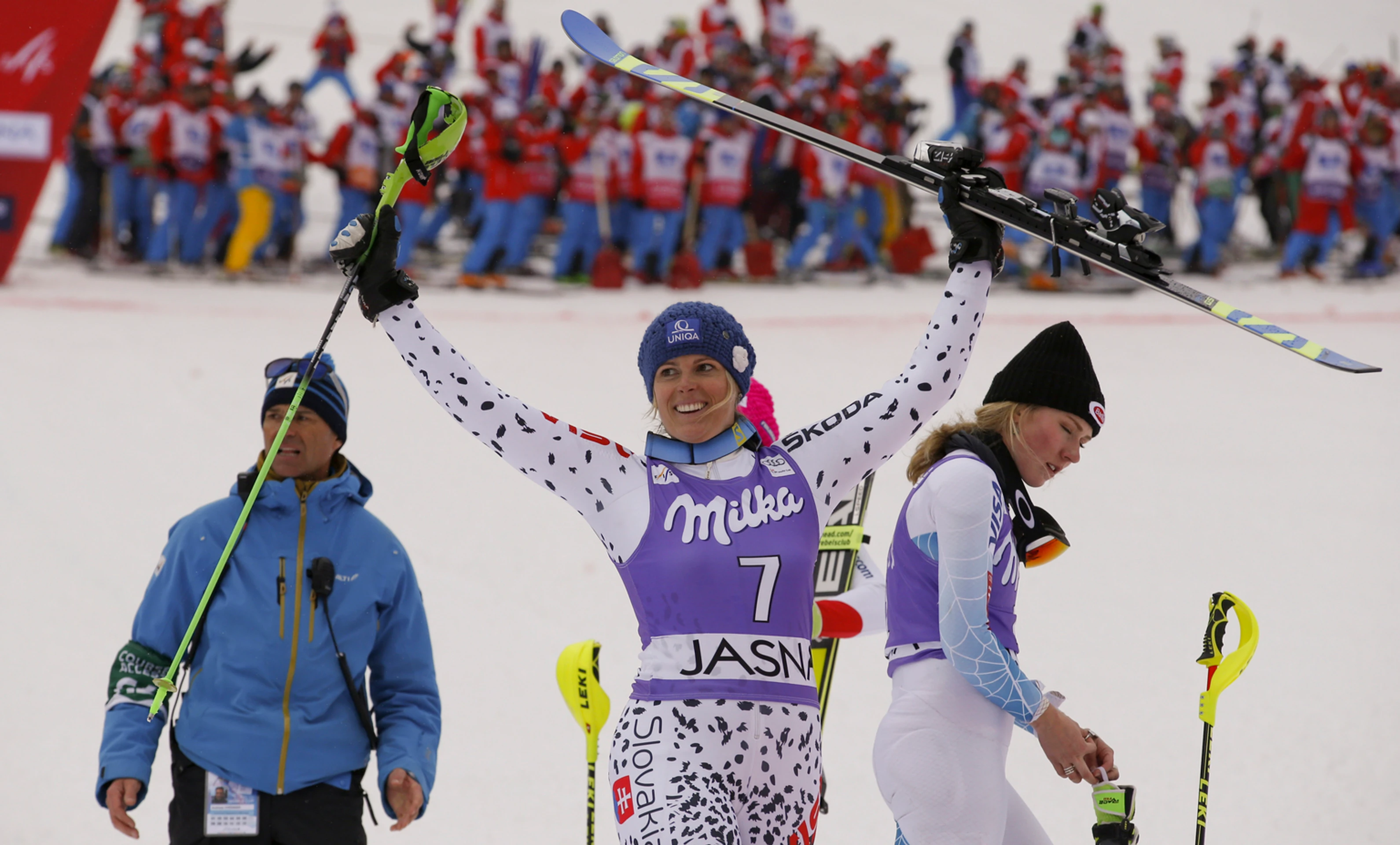Veronika Velez Zuzulová po dojazde slalomu SP v Jasnej, kde skončila tretina.